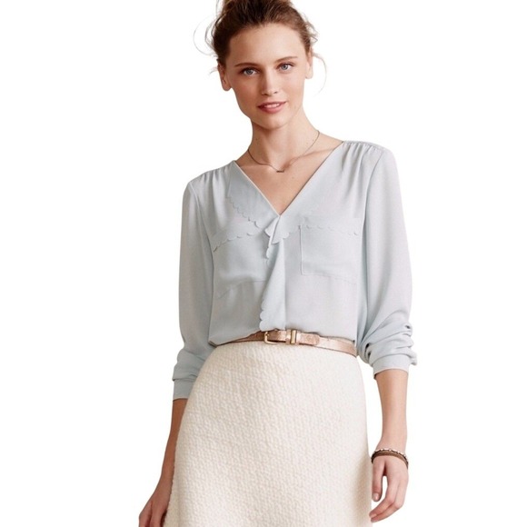 Anthropologie Tops - HD in Paris Anthropologie Scalloped Remi Blouse Womens Size 0 Light Blue Ruffle
